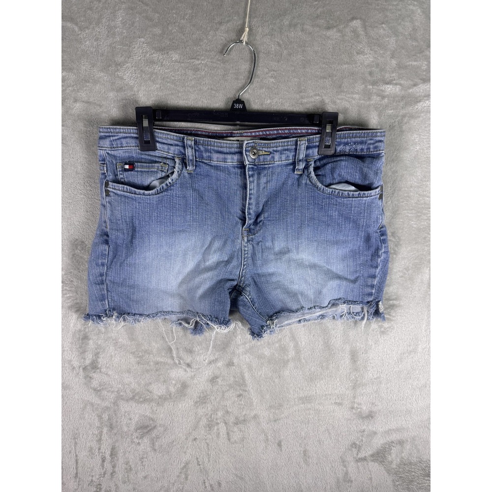 Vintage Tommy Hilfiger‎ Shorts Womens 10 Blue Denim Cutoff Fringe Raw Hem 2000s